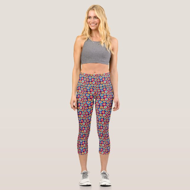 Cute colourful abstract suns patterns license plat capri leggings (Front)