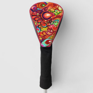 Cute colourful abstract swirl paint golf head cover