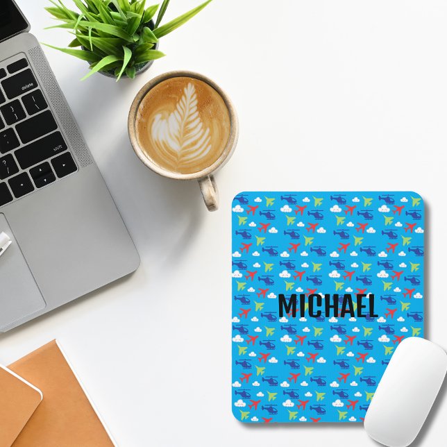 Cute Colourful Aeroplane & Clouds, Aviator, Custom Mouse Pad (Creator Uploaded)