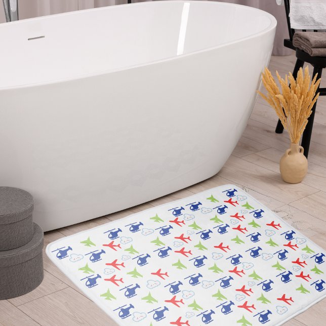 Cute Colourful Aeroplane & Clouds Aviator Fun Bath Mat (Creator Uploaded)