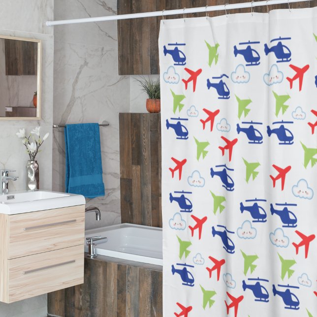 Cute Colourful Aeroplane & Clouds Aviator Fun Shower Curtain (Creator Uploaded)