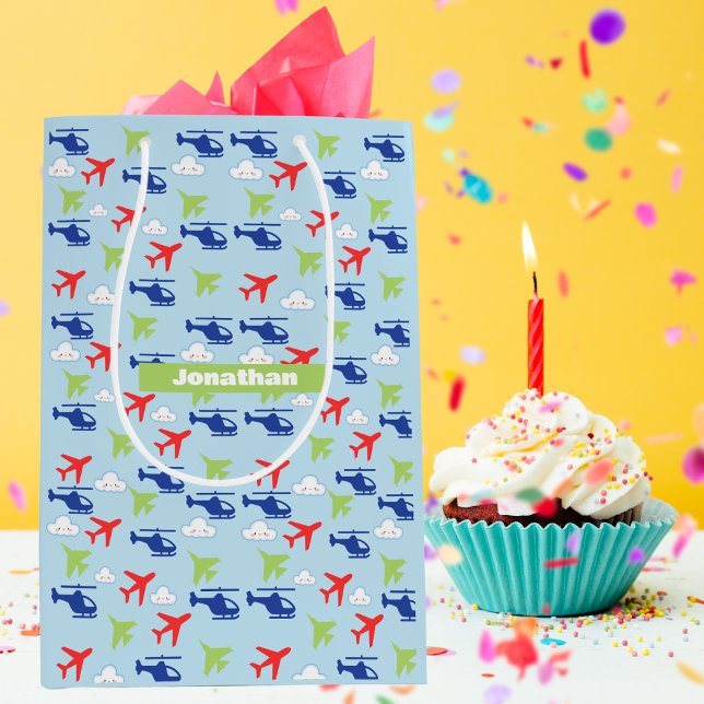 Cute Colourful Aeroplane & Clouds Aviator Medium Gift Bag (Creator Uploaded)