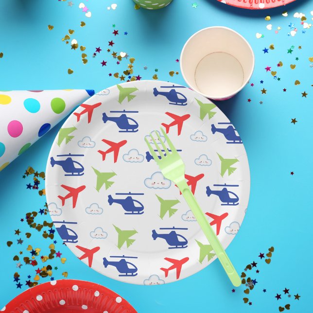 Cute Colourful Aeroplane & Clouds Aviator  Paper Plate (Creator Uploaded)