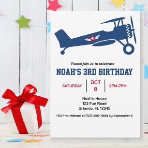 Cute Colourful Aeroplane for Boy,Fun Kids Birthday Invitation