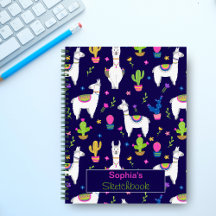 Cute Colourful Alpaca Cactus Custom Name Dark Blue