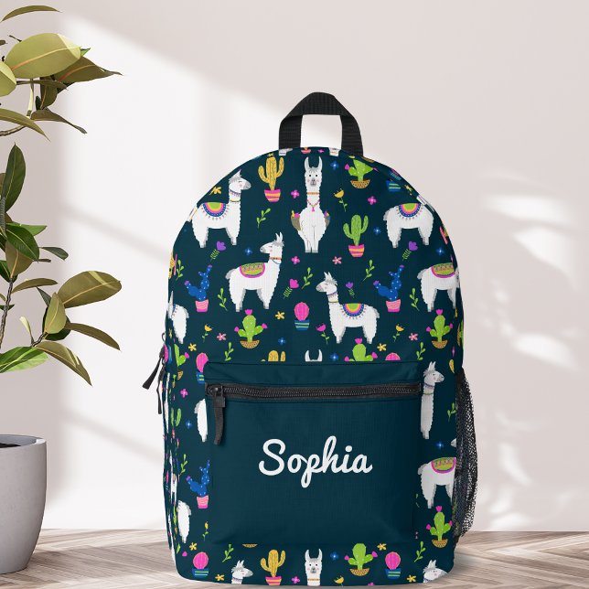 Cute Colourful Alpaca Cactus Personalised Name Printed Backpack (Creator Uploaded)
