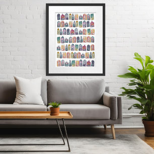 Cute Colourful Amsterdam Houses Watercolor Art Poster