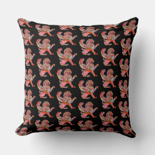 Cute colourful ancient lion drawing cushion