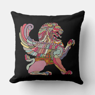 Cute colourful ancient lion drawing cushion