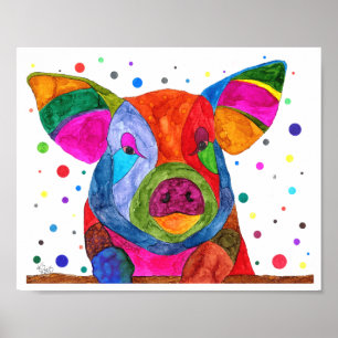 Cute, Colourful and Funny Pig Poster 10" x 8"