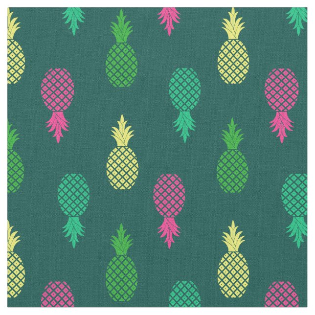 Cute Colourful and Tropical Pineapple Pattern Fabric (Close Up)
