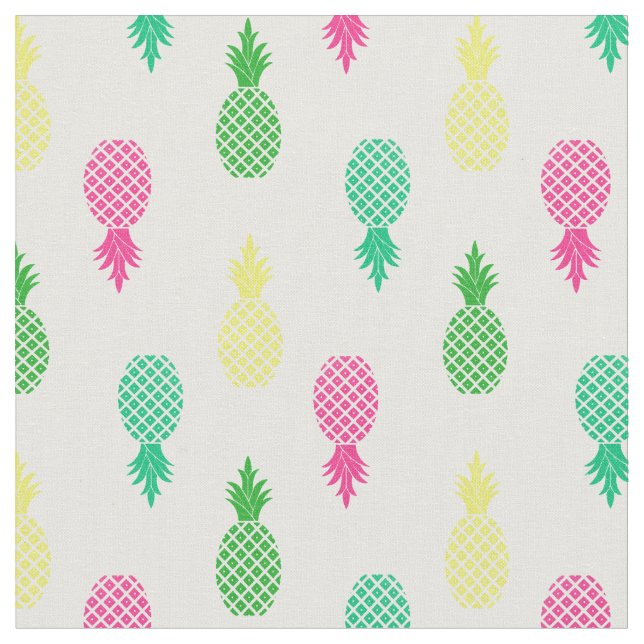 Cute Colourful and Tropical Pineapple Pattern Fabric (Close Up)