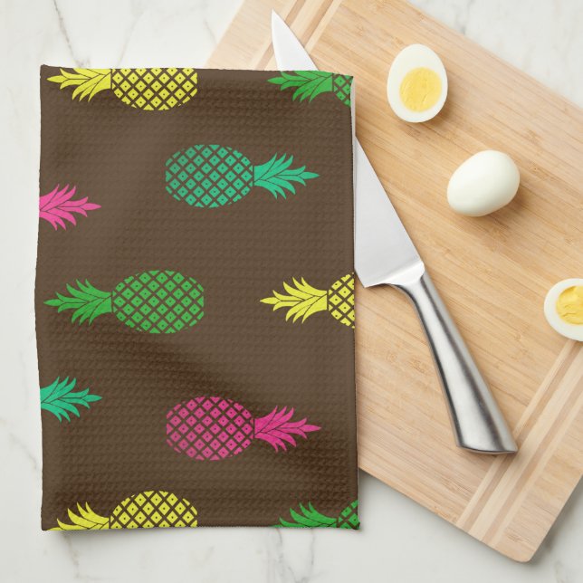Cute Colourful and Tropical Pineapple Pattern Tea Towel (Quarter Fold)