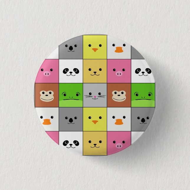Cute Colourful Animal Face Squares Pattern Design 3 Cm Round Badge (Front)