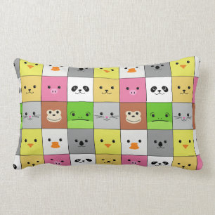Cute Colourful Animal Face Squares Pattern Design Lumbar Cushion