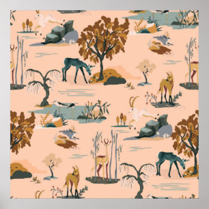 Cute & Colourful Animal & Unicorns Pattern Poster