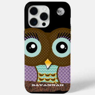 Cute Colourful Aqua and Purple Owl iPhone 15 Pro Max Case