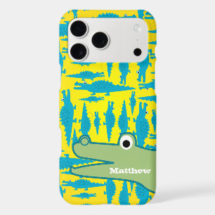 Cute Colourful Aqua and Yellow Alligator Pattern