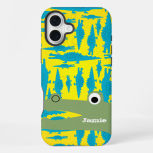 Cute Colourful Aqua and Yellow Alligator Pattern iPhone Case