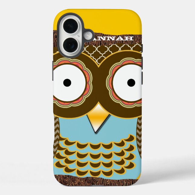 Cute Colourful Aqua and Yellow Owl Case-Mate iPhone Case (Back)