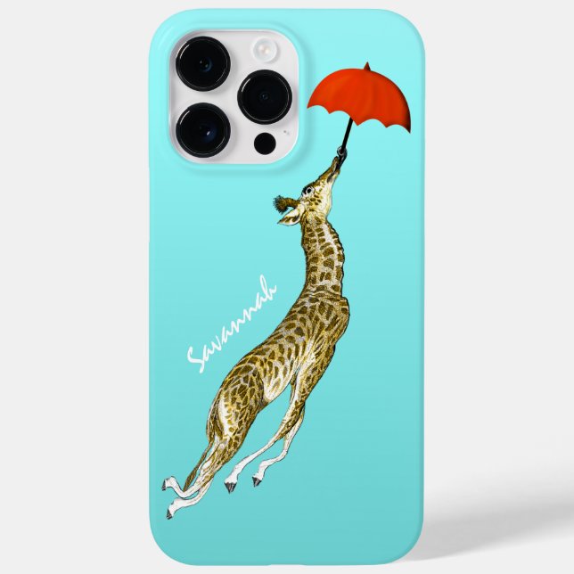 Cute Colourful Aqua Flying Giraffe Red Umbrella Case-Mate iPhone Case (Back)