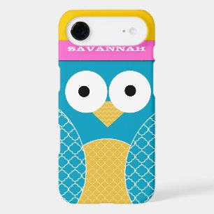 Cute Colourful Aqua Hot Pink Mustard Yellow Owl