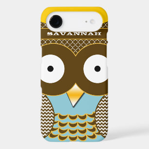 Cute Colourful Aqua Zigzag Mustard Yellow Owl