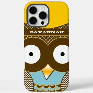 Cute Colourful Aqua Zigzag Mustard Yellow Owl iPhone 16 Pro Max Case