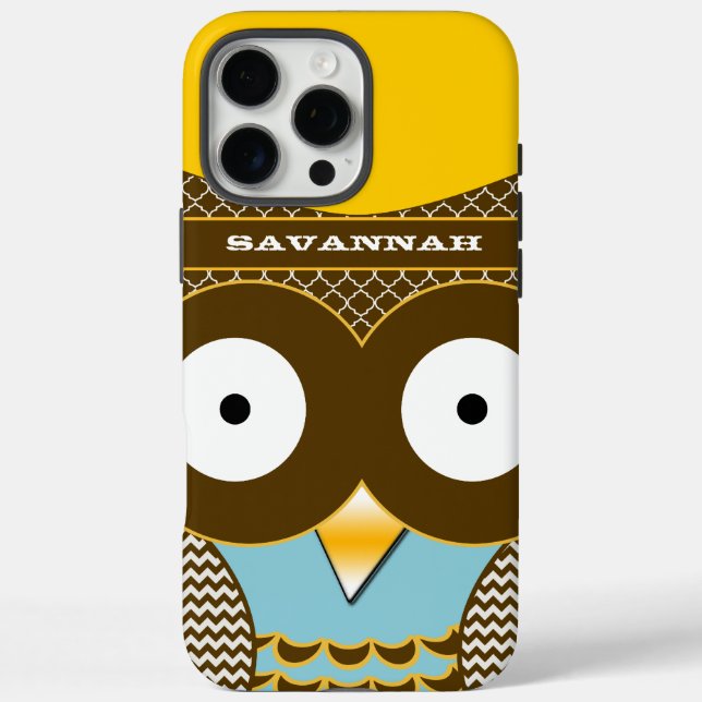 Cute Colourful Aqua Zigzag Mustard Yellow Owl Case-Mate iPhone Case (Back)