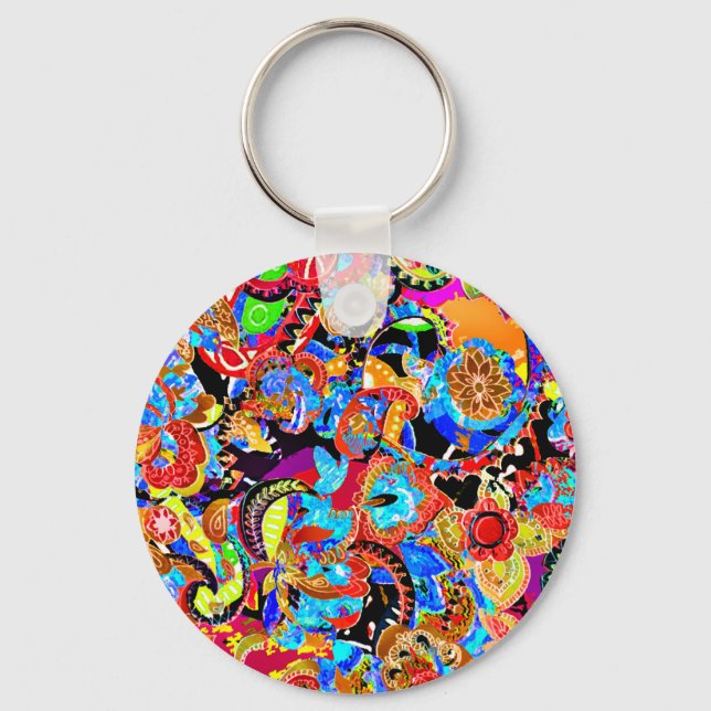 Cute colourful artistic flowers patterns key ring (Front)