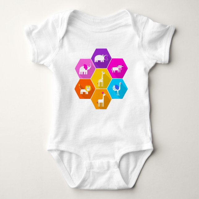 Cute Colourful Assorted Cartoon Animals Baby Bodysuit (Front)