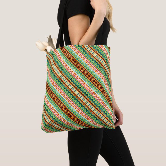 Cute colourful aztec patterns design tote bag (Close Up)
