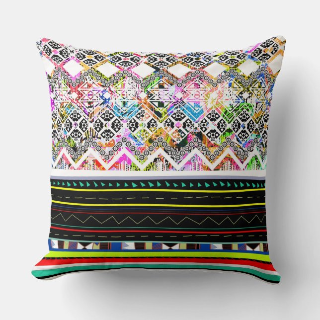 Cute colourful aztec tribal patterns cushion (Front)