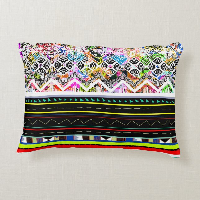 Cute colourful aztec tribal patterns decorative cushion (Back)