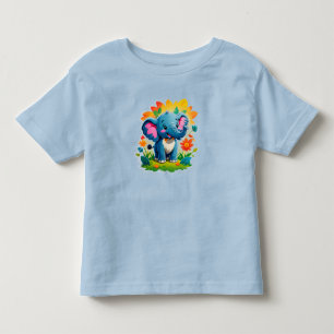 Cute Colourful Baby Elephant Cartoon Toddler T-Shirt