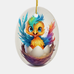 Cute Colourful Baby Phoenix Hatching Ceramic Ornament