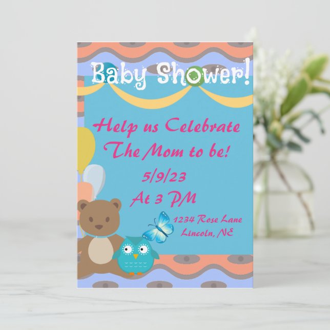 Cute Colourful Baby Shower Invitation (Standing Front)