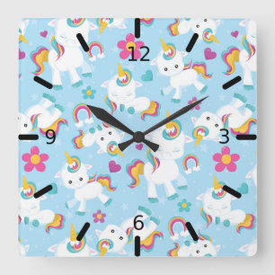 Cute Colourful Baby Unicorn Square Wall Clock
