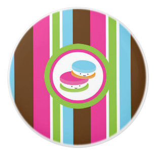 Cute Colourful Bakery Macaroons Fun Stripes Ceramic Knob