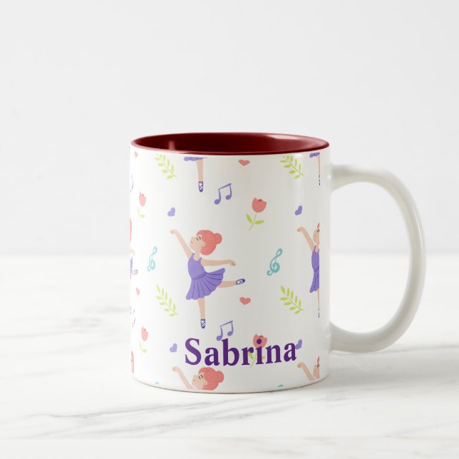 Cute Colourful Ballerina Girls' Personalised Two-Tone Coffee Mug (Right)