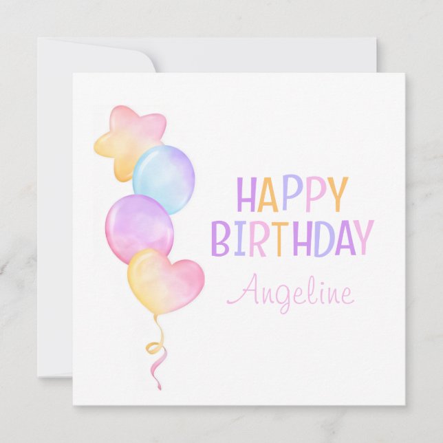 Cute Colourful Balloon Kids Happy Birthday (Front)