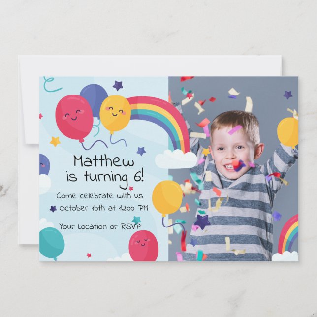 Cute Colourful Balloons and Rainbow Birthday Card (Front)