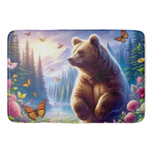 Cute, colourful bear & butterflies bath mat
