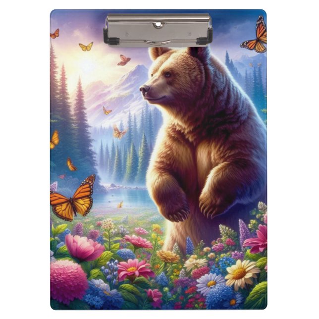 Cute, colourful bear & butterflies clipboard (Front)