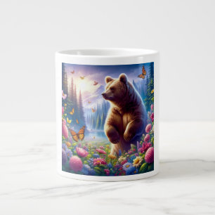 Cute, colourful bear & butterflies large coffee mug