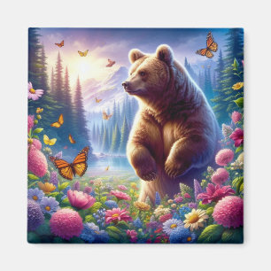 Cute, colourful bear & butterflies magnet
