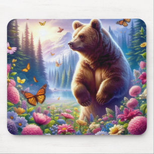 Cute, colourful bear & butterflies mouse pad