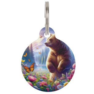 Cute, colourful bear & butterflies pet tag