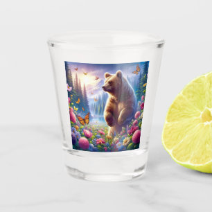 Cute, colourful bear & butterflies shot glass