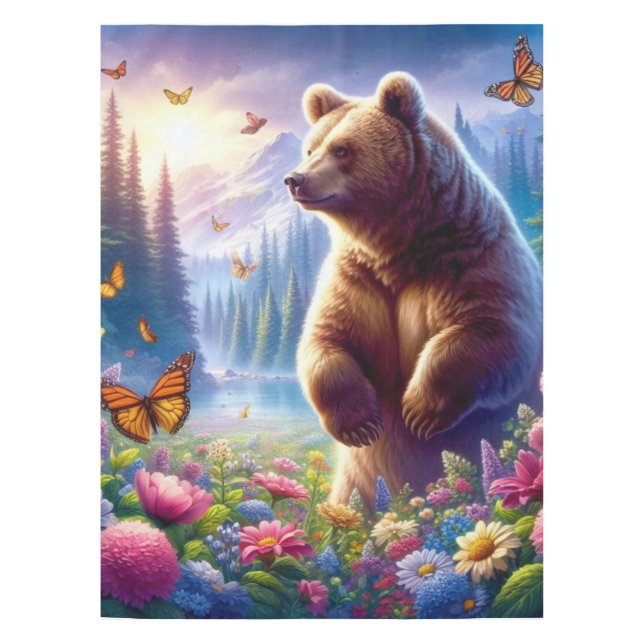 Cute, colourful bear & butterflies tablecloth (Front)